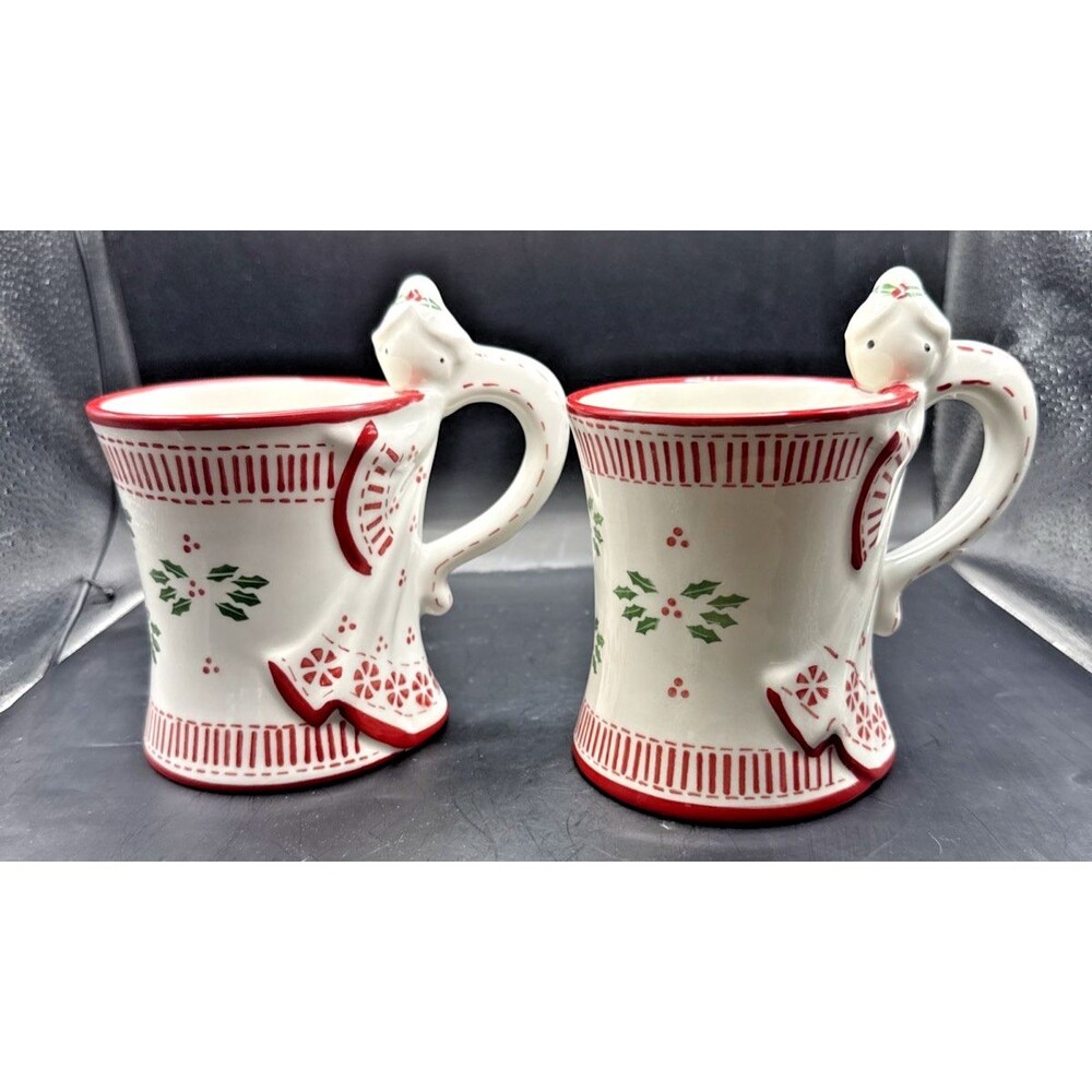 Temptations By Tara 2 Pc Coffee Tea Mug Cups Christmas Peppermint Angel 12 oz